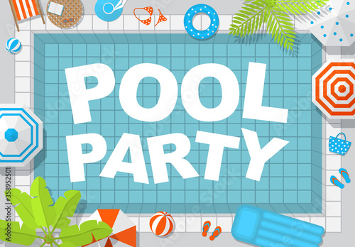 Vector background. Summer pool party invitation. (View from above) Swimming pool top view.