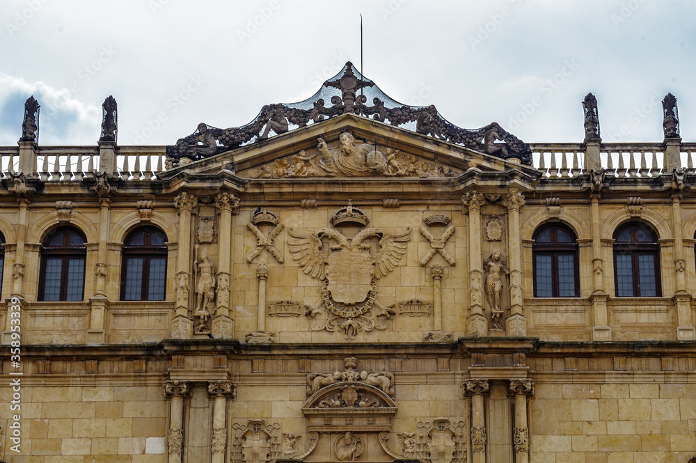 It's Facade of the old Alcala University, Alcala de Henares, Spain