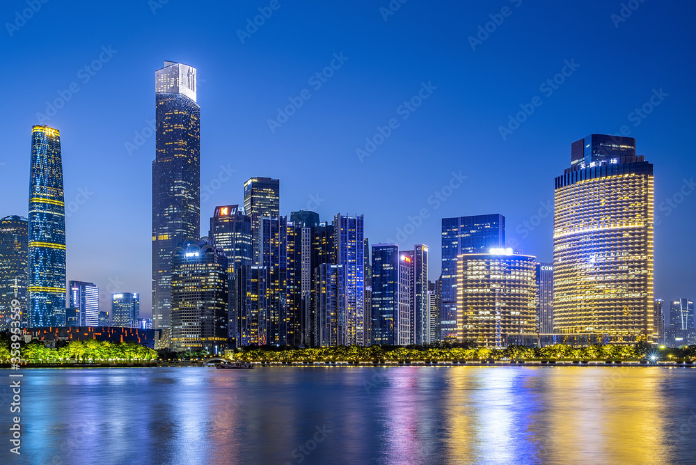Obraz premium CBD night skyline of Pearl River New City, Guangzhou, China