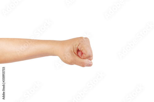 Male clenched fist, isolated on a white background with clipping path.