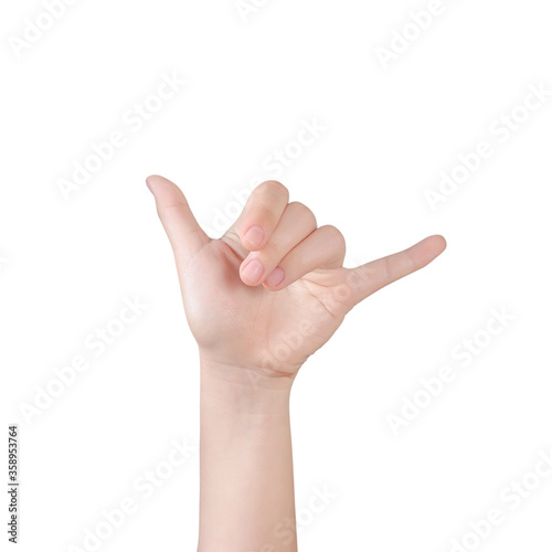 Hand and finger Buffalo horn sign isolated on white with clipping path.