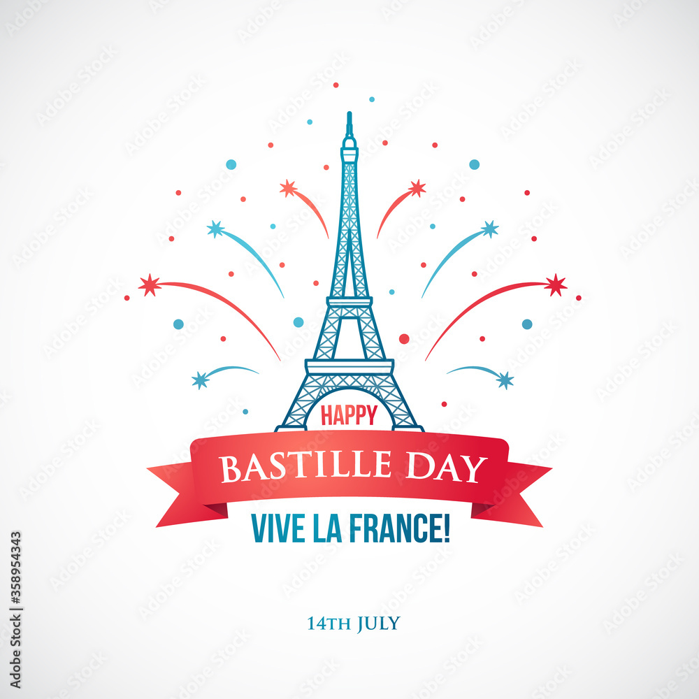 Happy Bastille Day, 14 July. National holiday of France. Suitable for poster, banner, campaign, and greeting card. Stock vector illustration.