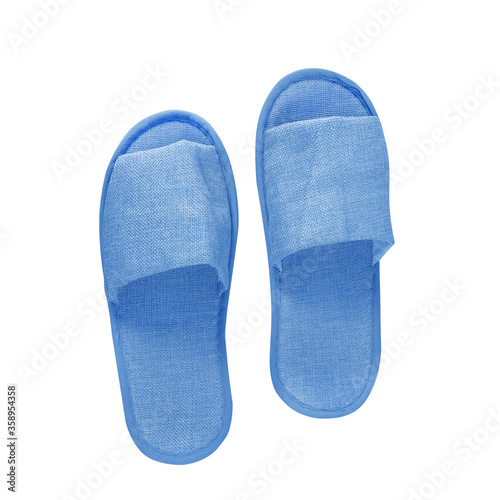 Blue textile slippers or  isolated on white background with clipping path