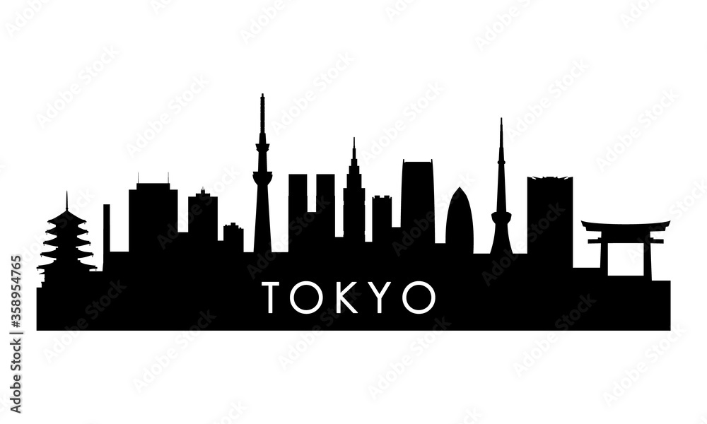 Tokyo skyline silhouette. Black Tokyo city design isolated on white background.