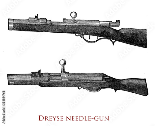 Dreyse, needle-gun, an ignition needle rifle with firing pin used by Prussians army since from 1841 invented by Johann Nikolaus von Dreyse