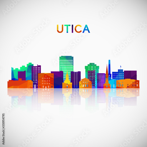 Utica skyline silhouette in colorful geometric style. Symbol for your design. Vector illustration.