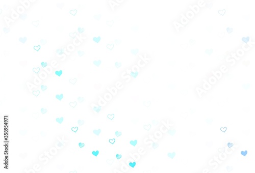 Light BLUE vector background with Shining hearts.