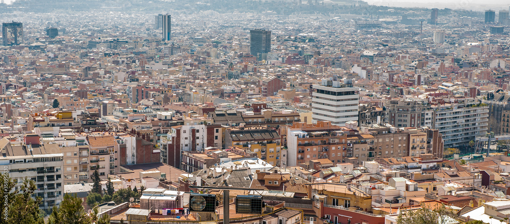 It's Panorama of Barcelona, Catalonia. View from the Parc Guell
