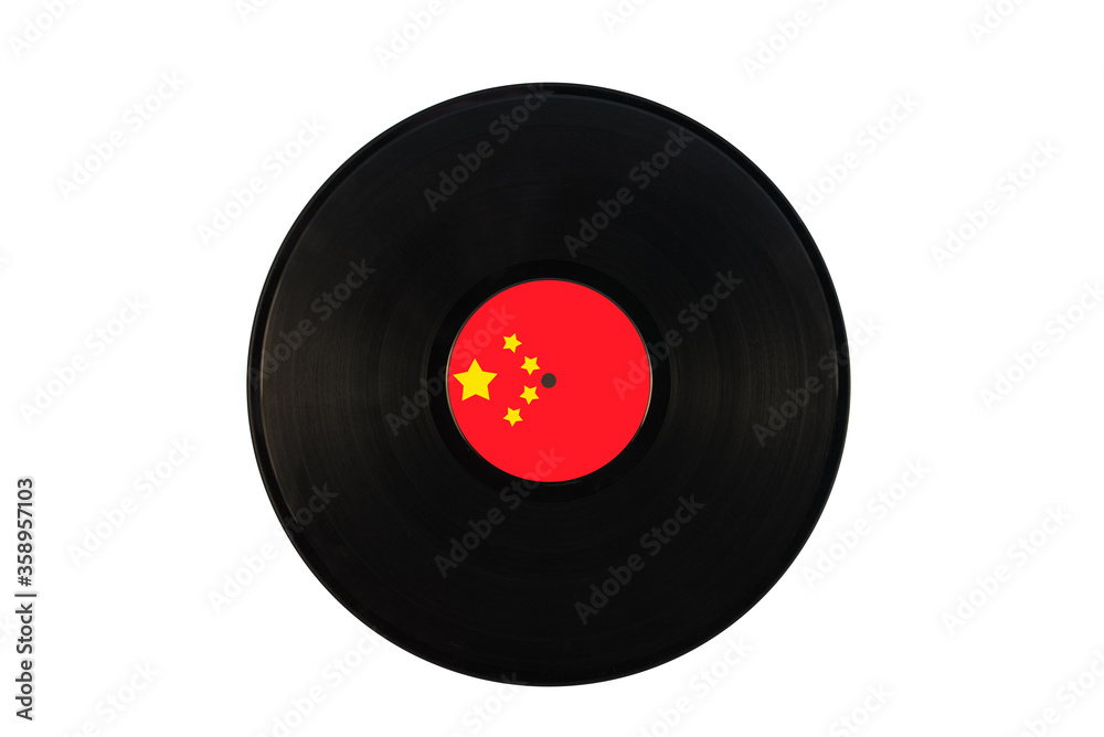 Fototapeta premium Gramophone record with the flag of China. Chinese music. Vinyl record with the flag of China, on a white background, isolated