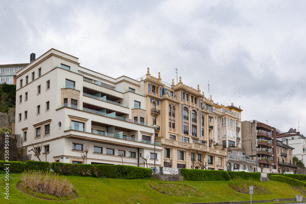 It's Buildings of the the Bay de la Concha, San Sebastian, Basque Country, Spain.