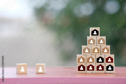 wooden cube block with business word on table background and teamwork concept