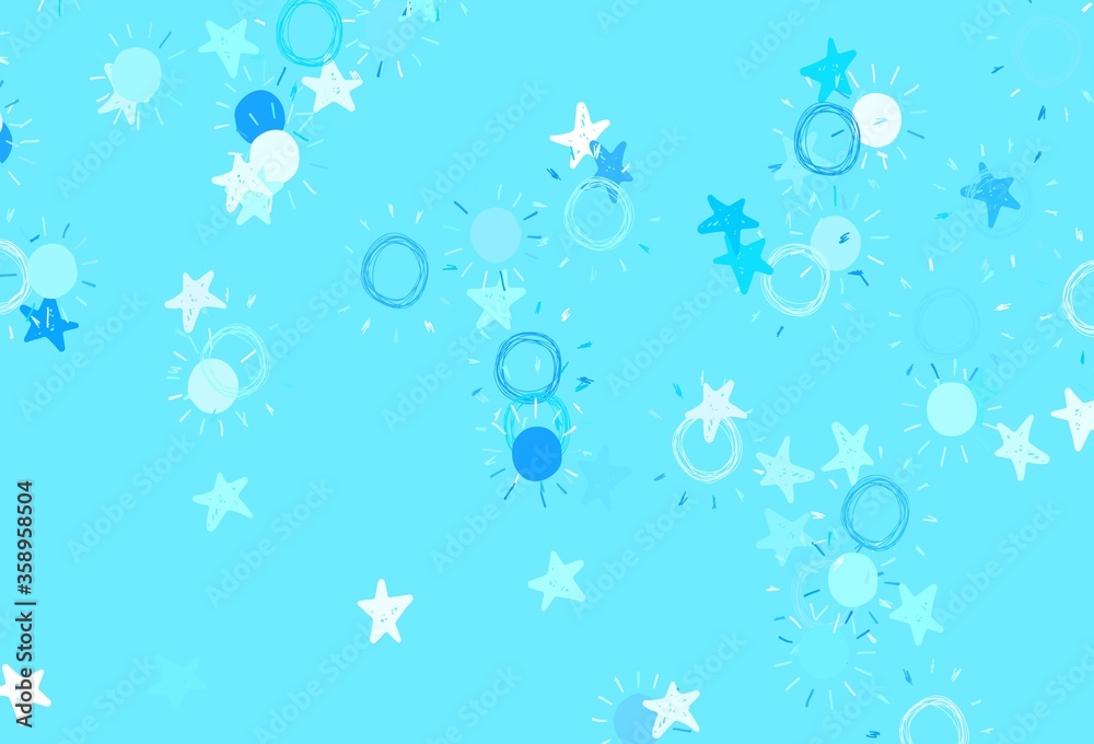 Light BLUE vector layout with stars, suns.