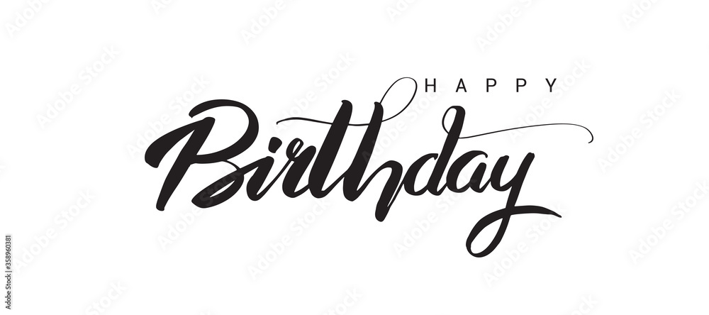 Happy Birthday lettering text banner, black color. Vector illustration.
