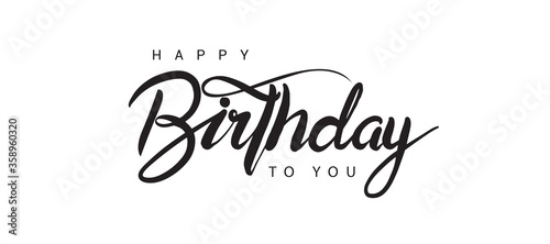 Happy Birthday lettering text banner, black color. Vector illustration.