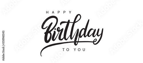 Happy Birthday lettering text banner, black color. Vector illustration.