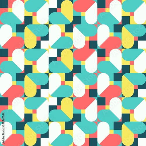 Beautiful of Colorful Square and Heart Shape, Repeated, Abstract, Illustrator Pattern Wallpaper. Image for Printing on Paper, Wallpaper or Background, Covers, Fabrics