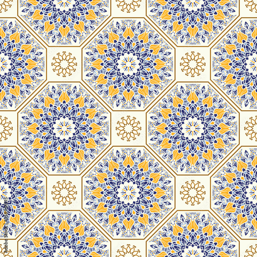 Seamless colorful patchwork in turkish style. Vintage decorative elements. Hand drawn background. Islam, Arabic, Indian, Ottoman motifs. Perfect for printing on fabric or paper, ceramic tile