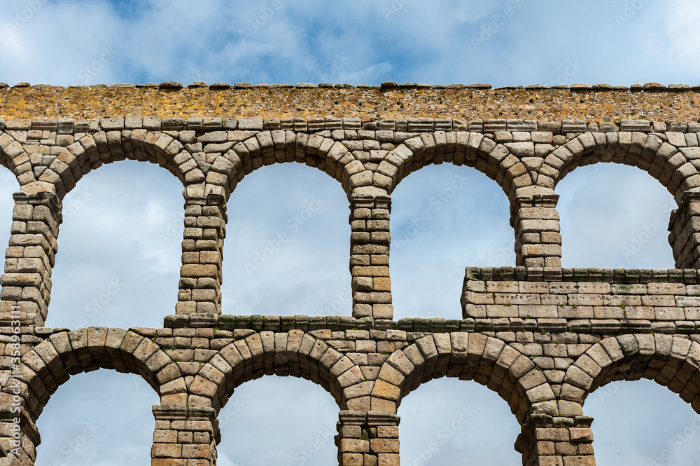 It's Roman Aqueduct of Segovia, Spain. It is the UNESCO World Heritage