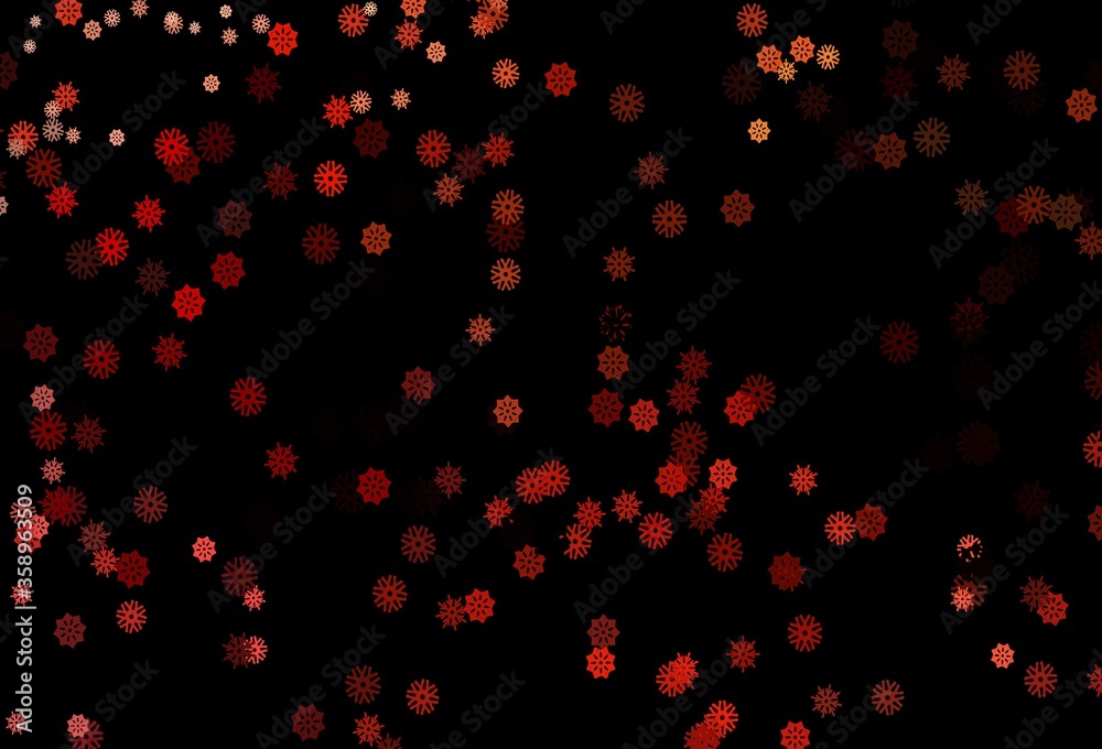 Dark Red vector texture with colored snowflakes.