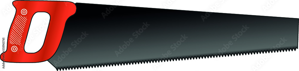 Hand saw for wood with a red handle. Hand tool. Image isolated on a white background. Hand saw for wood with a red handle. Hand tool. Image isolated on a white background.