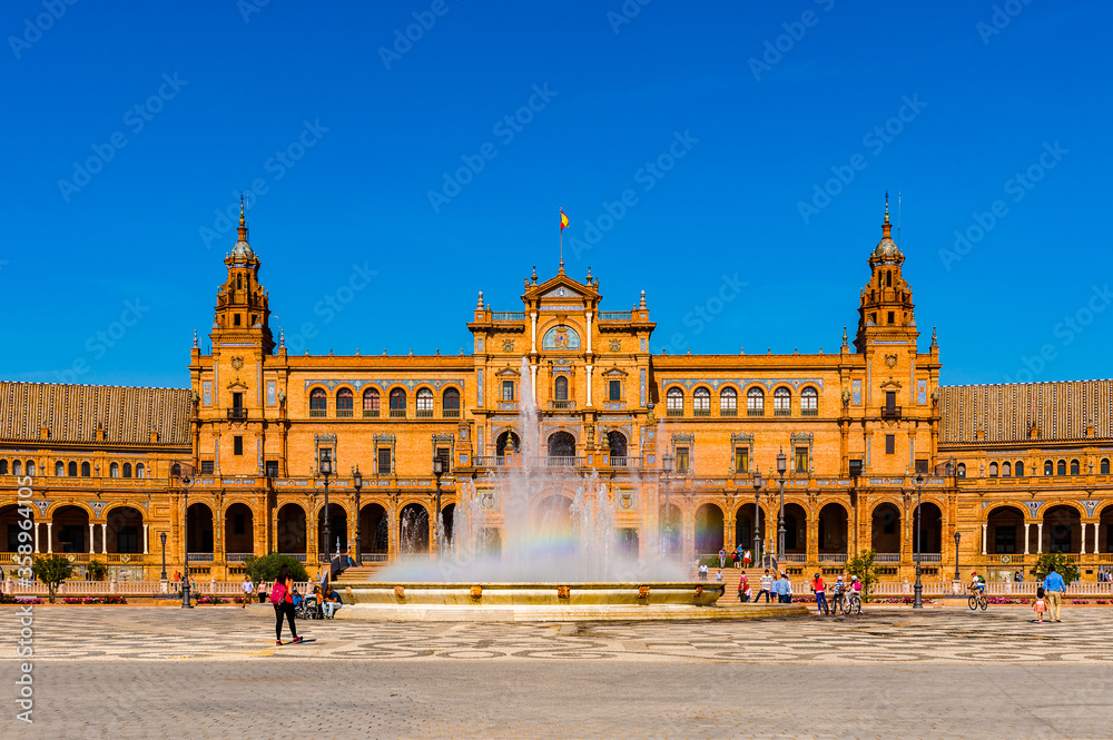 It's Part of the Central building at the Plaza de Espana in Seville, Andalusia, Spain. It's example of the Renaissance Revival style in Spanish architecture.