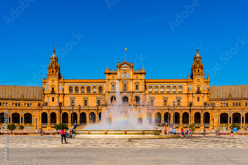 It's Part of the Central building at the Plaza de Espana in Seville, Andalusia, Spain. It's example of the Renaissance Revival style in Spanish architecture.