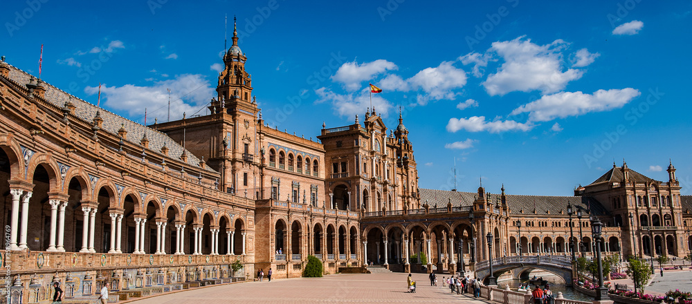 It's Central building at the Plaza de Espana in Seville, Andalusia, Spain. One of the most beautiful places in Seville