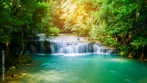Beautiful Erawan waterfall in the middle of the forest Kanchanaburi Thailand
