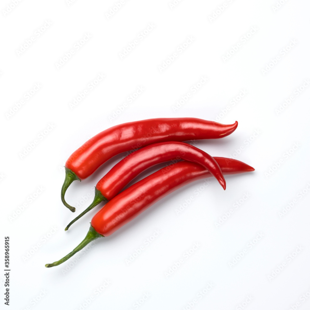 Red chili peppers isolated on white background.