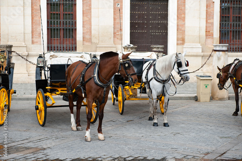 It's Horse carriage in the Old Town of Seville. Historic centre is the UNESCO world heritage. © Anton Ivanov Photo