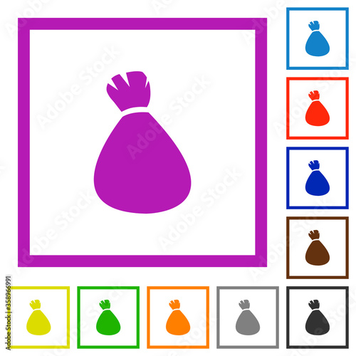 Money bag flat framed icons
