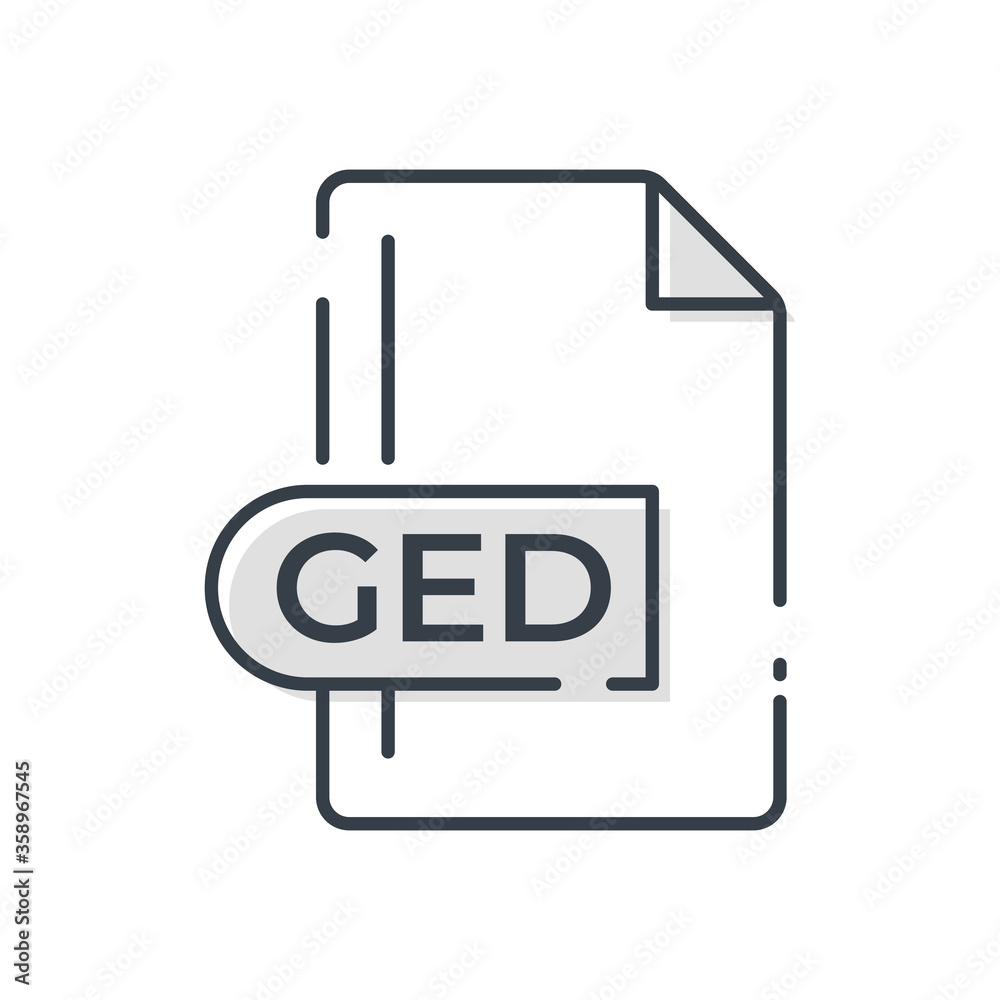 GED Icon. GED File Format extension line icon. GED Icon. GED File Format extension line icon.