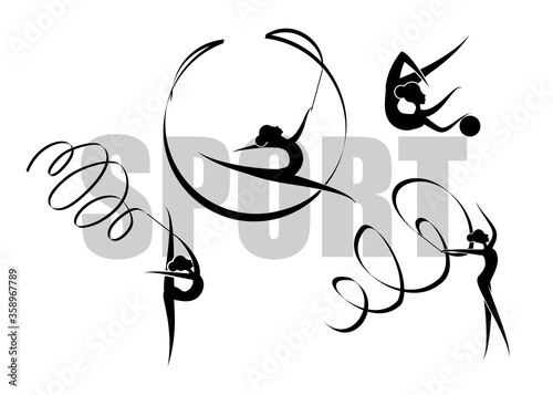 Vector illustration gymnast girls force. Abstract background for banner.
