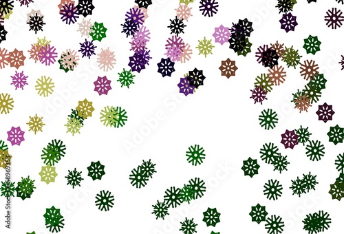 Light Pink  Green vector background with xmas snowflakes.