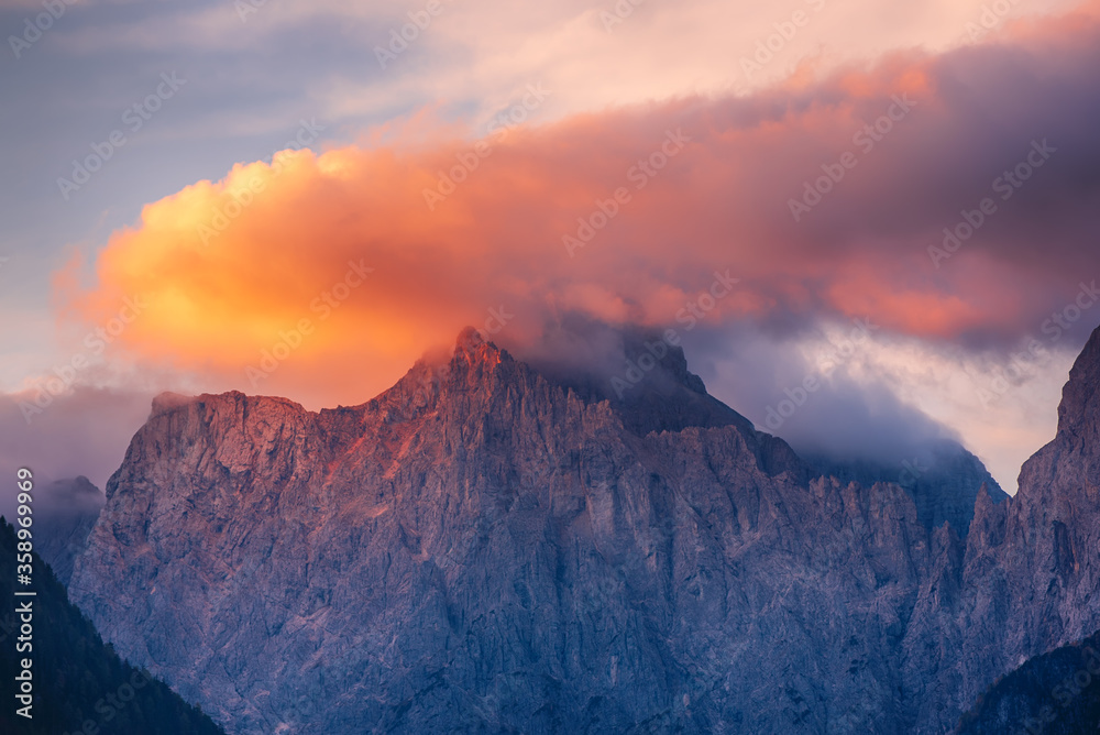 Triglav mountain peak at sunrise - obrazy, fototapety, plakaty 