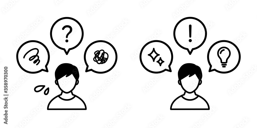 Φωτογραφία ネガティブとポジティブな考えの人のアイコン／悩む／閃く