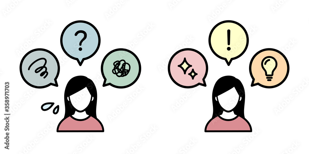 ネガティブとポジティブな考えの人のアイコン 悩む 閃く Stock Illustration Adobe Stock
