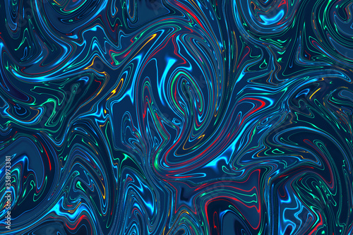 Modern multi-color textured aquatic liquefied illustrated abstract design perfect as background and wallpaper, with blue, turquoise, red, green and hues.