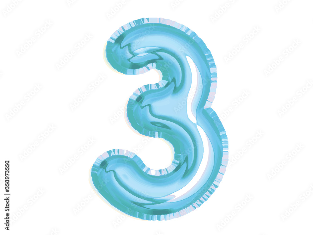 vector shiny blue number three air balloon for baby shower birthday party vector shiny blue number three air balloon for baby shower birthday party
