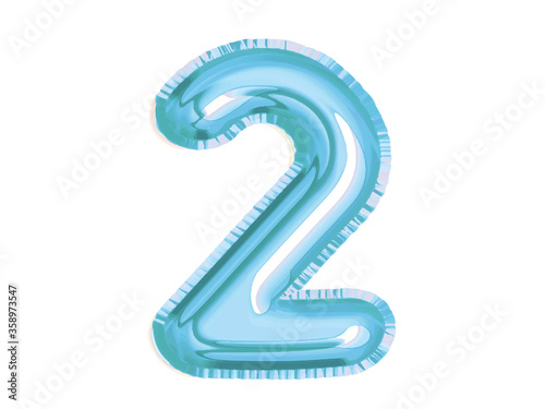 vector shiny blue number two air balloon for baby shower birthday celebrate party