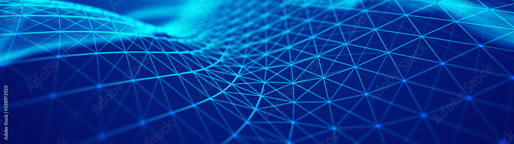 Abstract dynamic wave of points and lines. Perspective grid. Big data. Network of particles. Digital background. 3d rendering. Abstract dynamic wave of points and lines. Perspective grid. Big data. Network of particles. Digital background. 3d rendering.