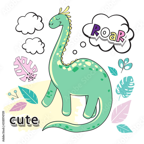 Cute little dinosaur on a white background