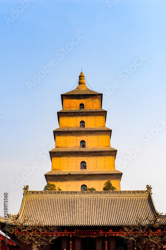 It's Giant Wild Goose Pagoda complex, a Buddhist pagoda Xi'an, Shaanxi province, China. It was built in 652 during the Tang dynasty. UNESCO world heritage