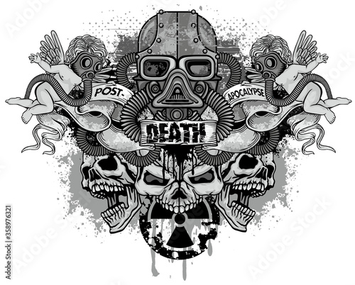 post-apocalypse, sign with skull, grunge vintage design t shirts