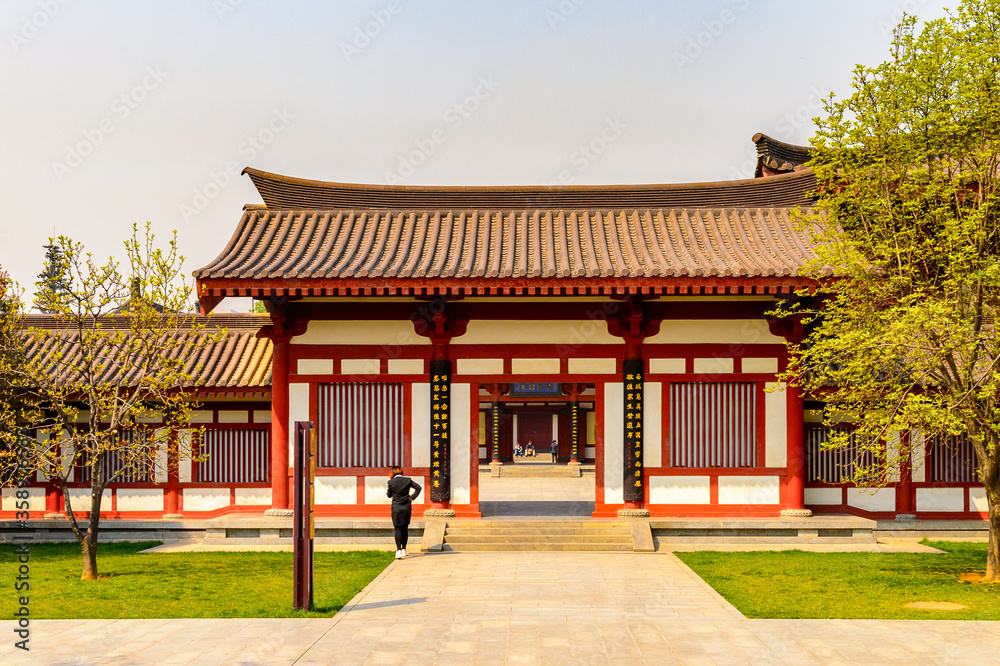 It's One of the pavilions of the Giant Wild Goose Pagoda complex, a Buddhist pagoda Xi'an, Shaanxi province, China. It was built in 652 during the Tang dynasty. UNESCO world heritage