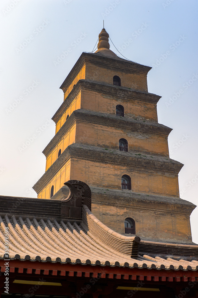 It's Giant Wild Goose Pagoda complex, a Buddhist pagoda Xi'an, Shaanxi province, China. It was built in 652 during the Tang dynasty. UNESCO world heritage