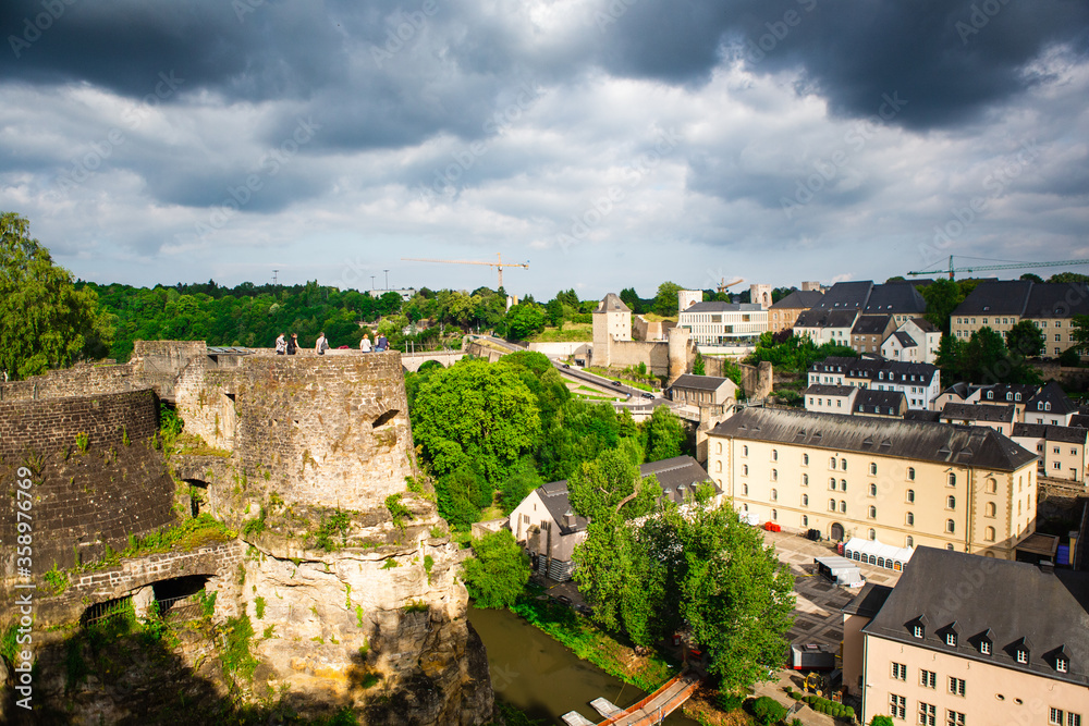 Fototapeta premium panoramic view of the city of Luxembourg, on a cloudy day.