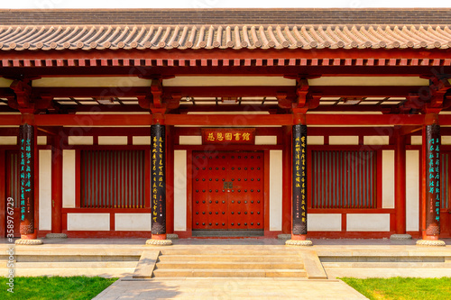 It's One of the pavilions of the Giant Wild Goose Pagoda complex, a Buddhist pagoda Xi'an, Shaanxi province, China. It was built in 652 during the Tang dynasty. UNESCO world heritage © Anton Ivanov Photo