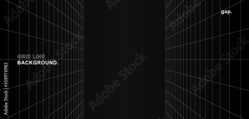 Empty futuristic digital vertical gap grey-black background with white grid space line color surface. Network cyber technology. banner, cover, terrain, sci-fi, wireframe, and related to background.