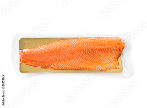 Fresh raw salmon fillet on white background 